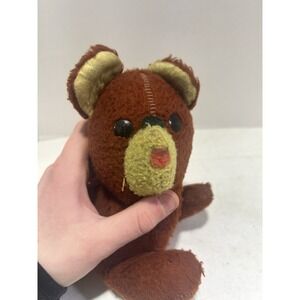 Vintage 1950s-60s Two-Tone Teddy Bear Plush - Brown & Yellow - Plastic Eyes